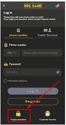 BDG win forgot password option